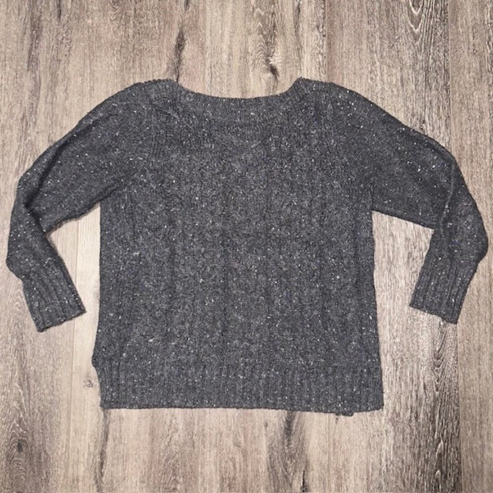 St Johns Bay Sweater Crewneck Cable Knit Marled Gray Sz PL Womens Pullover